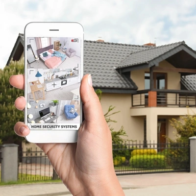 Chico vivint phone display of cctv live feed in front of a house